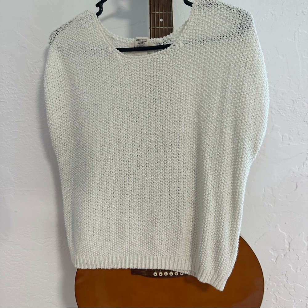 Jessica Simpson Cream Open-Knit Short Sleeve Top - Picture 6 of 6
